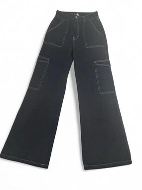 Altar’d State Black Carpenter Pants Wide Leg Contrast Stitch Size S